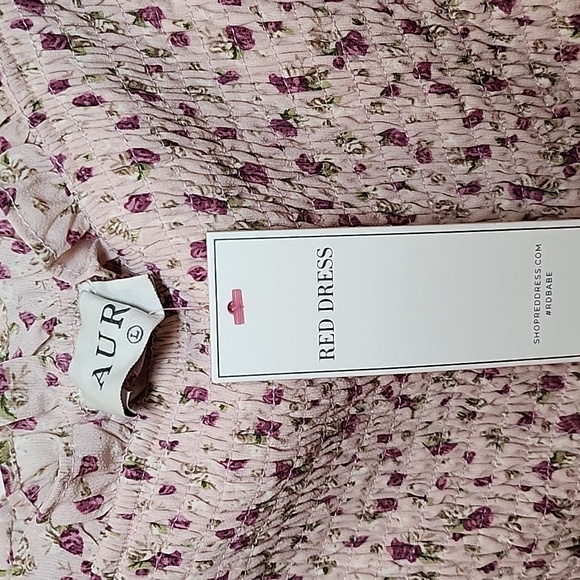 Aura Boho Floral Midi Dress Smocked Fit&Flare Long Sleeve Romantic Fluence Sz L - Picture 15 of 16